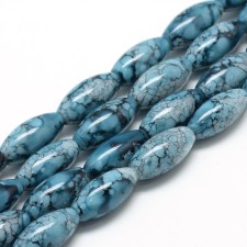 22x10mm Oval Glass Painted Marble -Cadet Blue - 30 Inch Strand