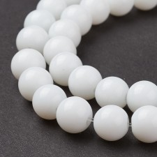 8mm Round Glass Beads Strand Opaque White 12" Strand