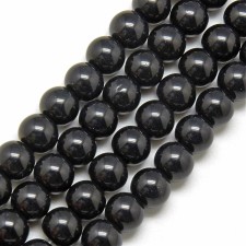 8mm Round Glass Beads Strand Opaque Black 12" Strand