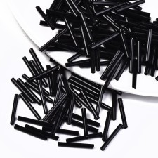 20mm Glass Bugle Beads - Opaque Black  20grams