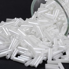 6mm Glass Bugle Beads: Lustre Opaque White 20g