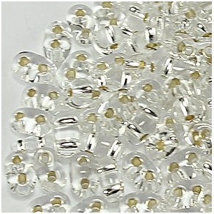 Twin Two Hole Seed Beads 2.5x5mm - Crystal Silver Lined - 20g