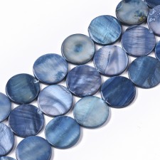 20mm Fresh Water Shell Round Flat Coin Beads Strand - Blue