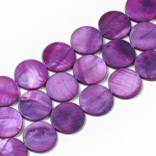 20mm Fresh Water Shell Round Flat Coin Beads Strand - Violet Purple