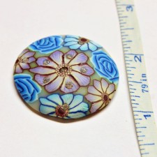 Handmade Floral Polymer Clay Cabochon with Rhinestones Blue Flowers 1.5"