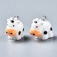 3D Cow Pendant Charm Bead 15x18mm Resin 2pc