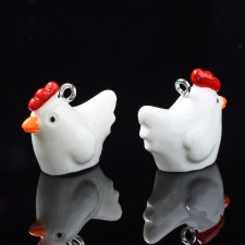 3D Chicken Hen Pendant Charm Bead 23x20mm Resin 2pc