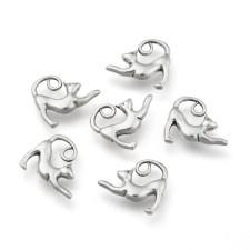 Cat Stretching Silver Tone Charms Tibetan Style 17x14mm 10pcs