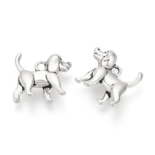 Puppy Dog Silver Tone Charms Tibetan Style 14x16mm 10pcs