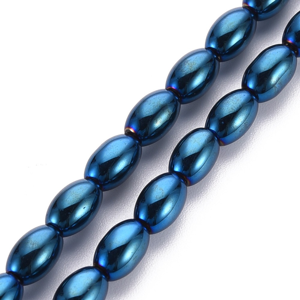 6x4mm Metallic Electroplate Glass Oval Shaped Beads Strands, Blue