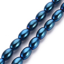 6x4mm Metallic Electroplate Glass Oval Shaped Beads Strands, Blue