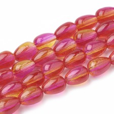 9x6mm Two Tone Tear Drop Glass Beads Strand  - Pink / Orange