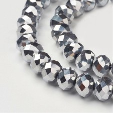 10x7mm Elecrtoplated Crystal Faceted Rondelle Beads - Silver Plate - 18" Strand