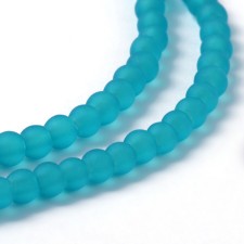 4mm Frosted Matte Transparent Glass Beads 32" Strand - Dk Turquoise Blue