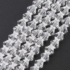 4mm Crystal Glass Faceted Bicone Beads  - Clear - 15" Strand