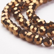 4mm Elecrtoplated Crystal Faceted Round Beads - Copper Plated 14" Strand