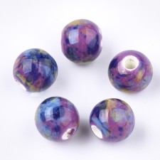 10mm Porcelain Clay Beads Round Purple Blue pattern 10pcs
