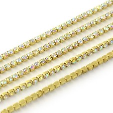 Rhinestone Cup Chain SS6 Gold Metal Chain with AB Gold Glass Stone - 1 Yd