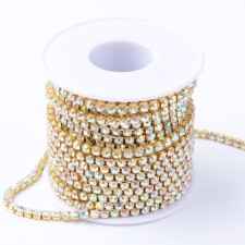 Rhinestone Cup Chain SS6 Gold Metal Chain with AB Gold Glass Stone - 10yd Roll Yd