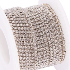 SS6 Silver Metal Chain with Clear Crystal Glass Stone -10yd Roll