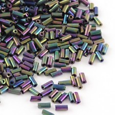 1/4 Pound 6mm Glass Bugle Beads - Iris Purple Plated