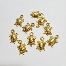 Turtle Charms, Golden, Metal Alloy 15x10mm 10pcs