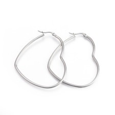 Silver Heart Hoop Earring Findings 42x36.5x2mm Stainless Steel 1pr