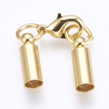 18k Gold Cord Ends with Chain and Lobster Clasp Fits 3mm Rope 2 Sets