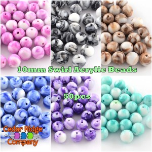 10mm Swirl Acrylic Beads Round Mix Multi-colour Jewelry Making Supplies Loose 50pcs