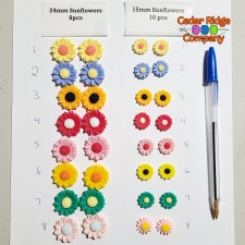 15mm/24mm Flower Resin Cabochons Assorted Sunflower Flatback Embellishments