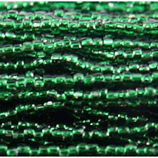 3 Cut Seed Beads Preciosa Czech Silverlined 12/0 - EMERALD Full Hank