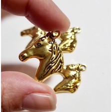 4pc Antiqued Golden Horse Head Charms 25x20mm