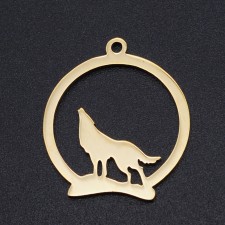 Golden Wolf Howling Stainless Steel Ring Pendant 23mm - Unique Jewelry Focal Point