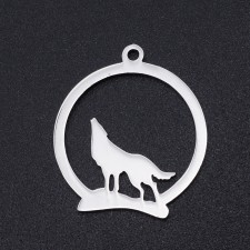 Silver Wolf Howling Stainless Steel Ring Pendant 23mm - Unique Jewelry Focal Point
