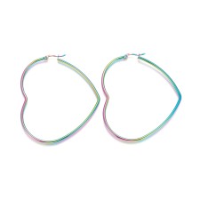 Large Hypoallergenic Heart Hoop Earrings Rainbow, 67x58mm Stainless Steel - 1 Pair