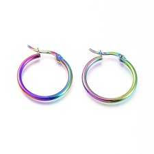 Hypoallergenic Round Hoop Earrings Rainbow, 25mm Stainless Steel - 1 Pair