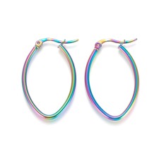 Hypoallergenic Oval Hoop Earrings Rainbow, 34x22mm Stainless Steel - 1 Pair