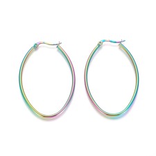 Hypoallergenic Large Oval Hoop Earrings Rainbow, 53x34mm Stainless Steel - 1 Pair