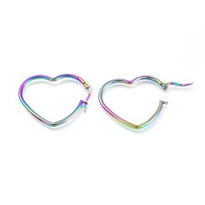 Large Hypoallergenic Heart Hoop Earrings Rainbow, 37x30mm Stainless Steel - 1 Pair