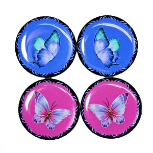 Pink and Blue Butterflies 4pcs Epoxy Cabochon Beading Focal Center