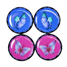 Epoxy Cab Pink and Blue Butterflies 4pcs One Inch Round Cabochon Beading Focal Center