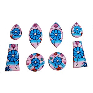Epoxy Cab Set Mixed Shape Blue Flower Epoxy Cabochon Beading Focal Center 8pcs