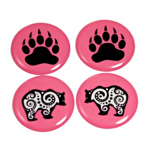 Pink Bear and Paws Polyurethane 1" Round Cabochons 4pcs