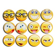 Emoji Smiley Faces Epoxy Cabochon 12pcs One Inch Round Beading Focal Center