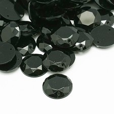 10pc Sew On Jet Black Round Acrylic Gem 16mm