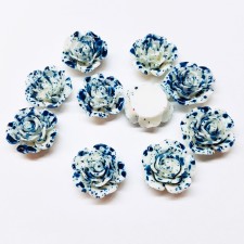 Embellishment Spray Painted Flower Cabochons, Speckled Deep Blue, 15mm - 10pcs