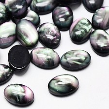 10pc 18x13mm Imitation Shell, Resin Cabochons,  Oval, Black