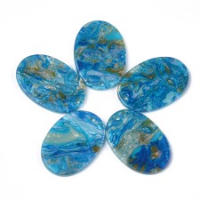 Resin Blue Marble Swirl, Oval Cabochon Flatback with Hole 27mm