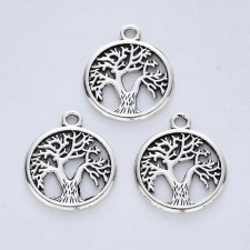 Tree of Life Charm Pendants, Cadmium Free & Lead Free, Antique Silver, Tibetan Style