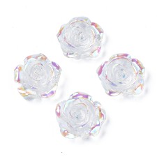 15mm AB Clear Resin Rose, Flatback Embellishment Cabochon. 10pcs